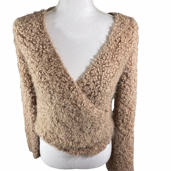 Free People Sweaters - Free People Womens Sz XS Pink Faux Wrap Fuzzy Sweater